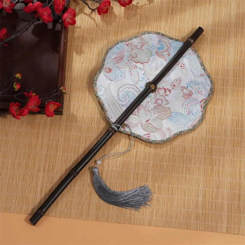 Classical Ancient Style Chinese Bamboo Waist Fan Rollable Foldable Long Handle Fan with Tassel Decorative Group Fan Gifts Qme style K