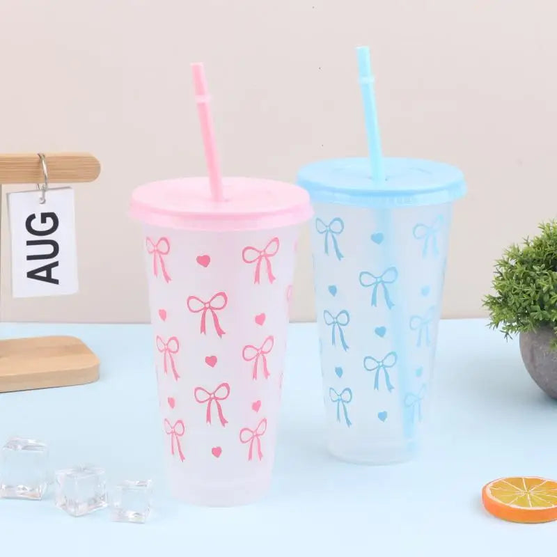 700ml With Lids Sippy Summer Sippy Cup Pink Bow Large Capacity Water Bottle Juice Milk Cup Cold Mug Qme