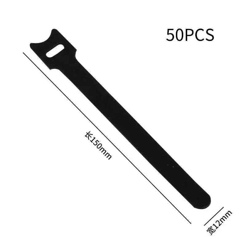 Organized Cable Setup 30 50 Reusable Hook Loop Straps Qme black 50pcs