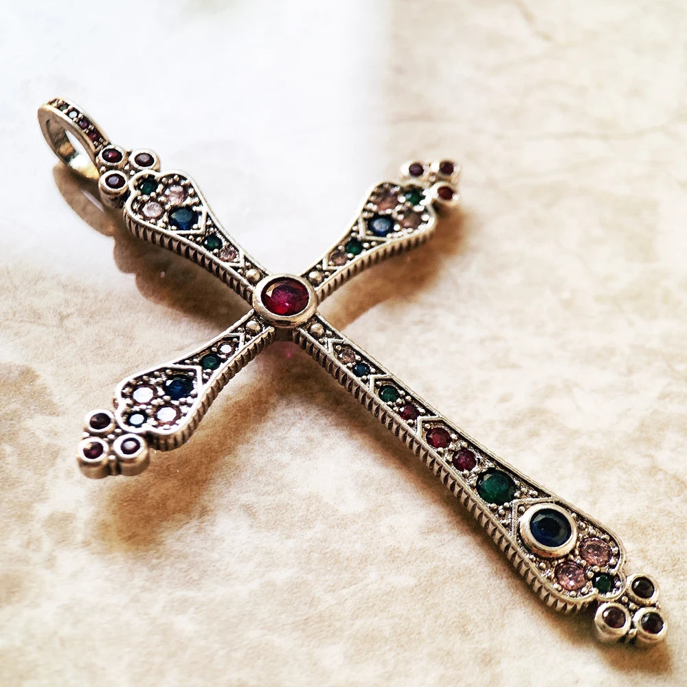 Pendants Royalty Cross Colorful New Victorian Jewelry Bohemia 925 Sterling Silver Accessories Gift For Women Qme