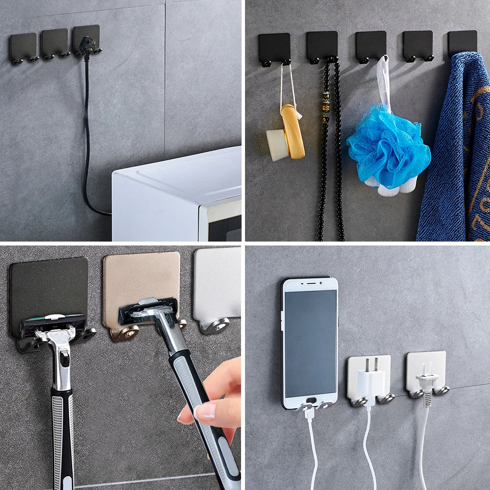 Bathroom Adhesive Wall Hook Hanging Hooks Wall Coat Rack Hanger Stickers Non Punching Shaver Holder Storage Hook Razor Rack Wall Qme