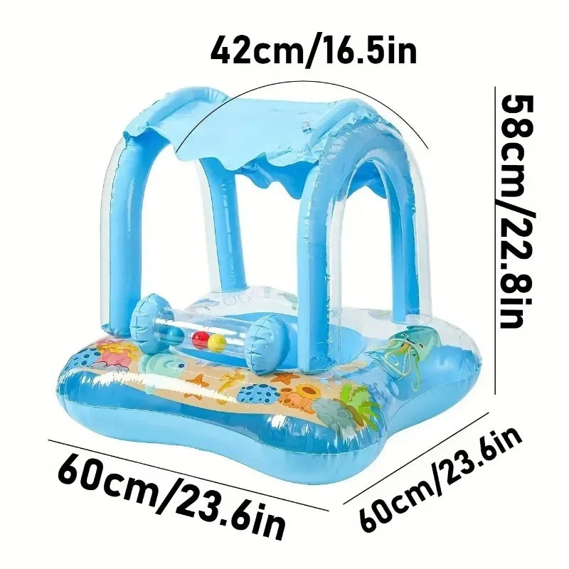 Baby Pool Float with Sun Protection Canopy Blow Up Swimming Pool Toys for Toddlers Baby Pool Float Toddler Pool Float for Baby Qme