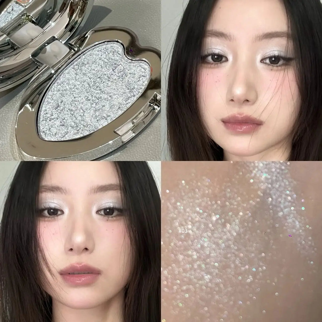 Pearlescent Lavender Eyeshadow Palette Facial Blusher Highlighter Brightening Glitter Heart-shaped Eye Shadow Makeup Cosmetics Qme 03