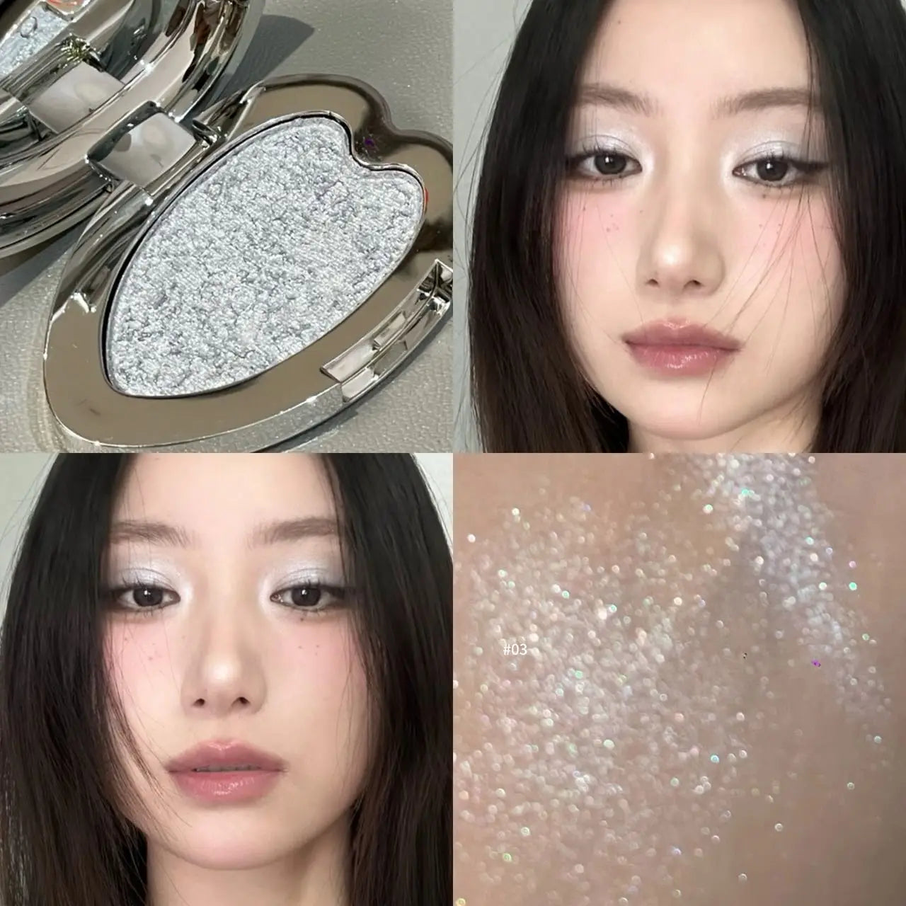 Pearlescent Lavender Eyeshadow Palette Facial Blusher Highlighter Brightening Glitter Heart-shaped Eye Shadow Makeup Cosmetics Qme 03