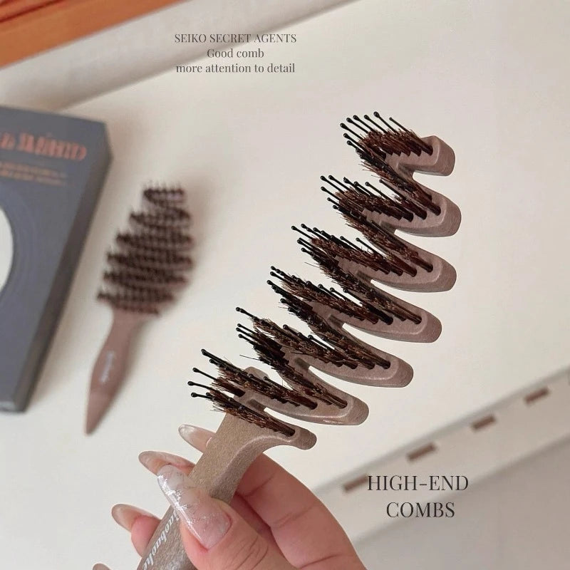 Boar Bristle Hair Brush Scalp Massager Anti-static Portable Paddle Qme