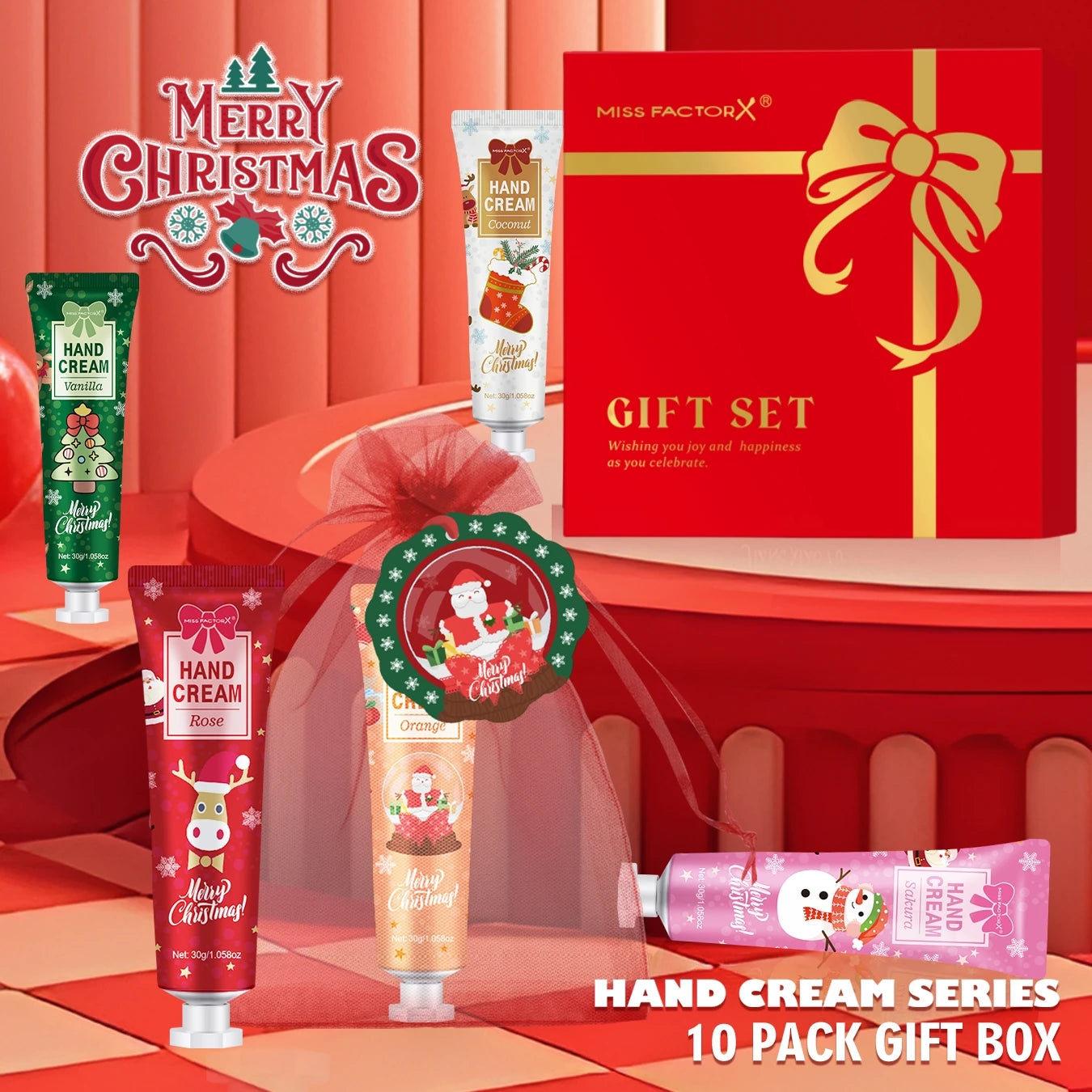 30PCS/Box Christmas Gift Box, Hand Cream in Bulk, Smooth Hand Skin, Christmas Cards and Gift Gauze Bags, Gifts for Women Qme