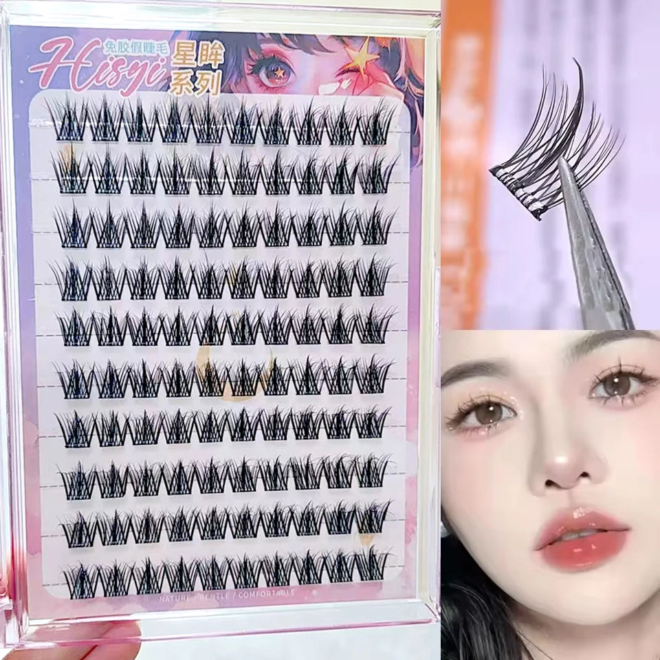 HISYI Glue-free false eyelashes, star eye glue-free series, segmented extensions, easy to use, and multiple styles Qme A glue-free trilogy