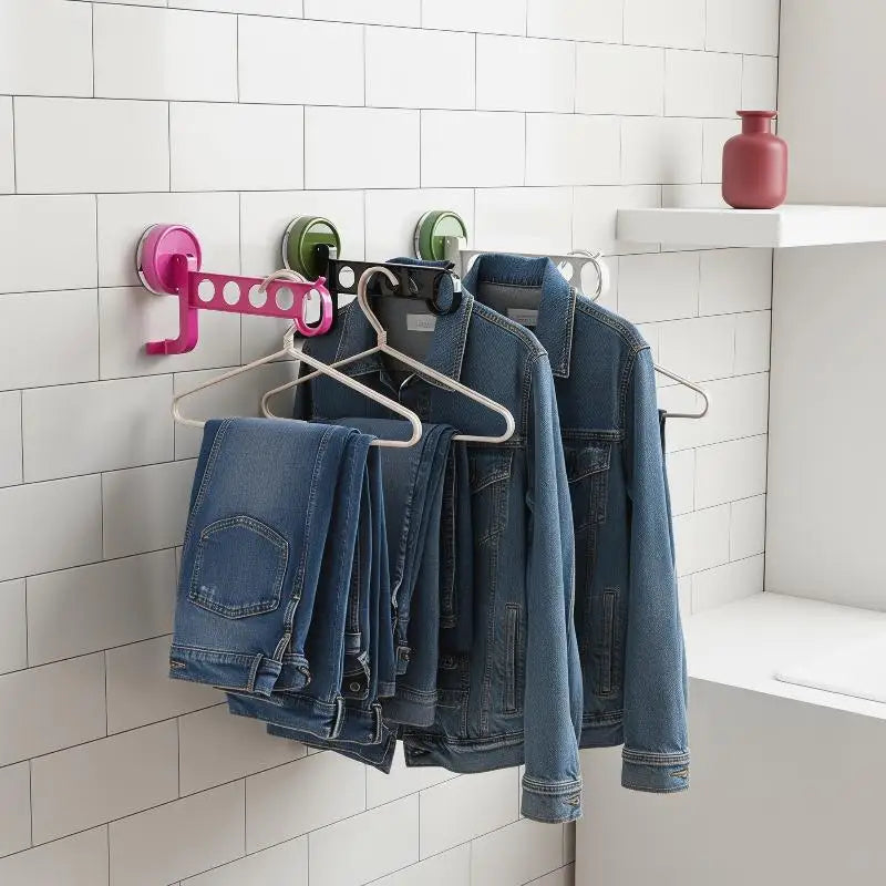 Portable 5-Hole Laundry Rack Colorful Suction Cup Hangers Travel Qme