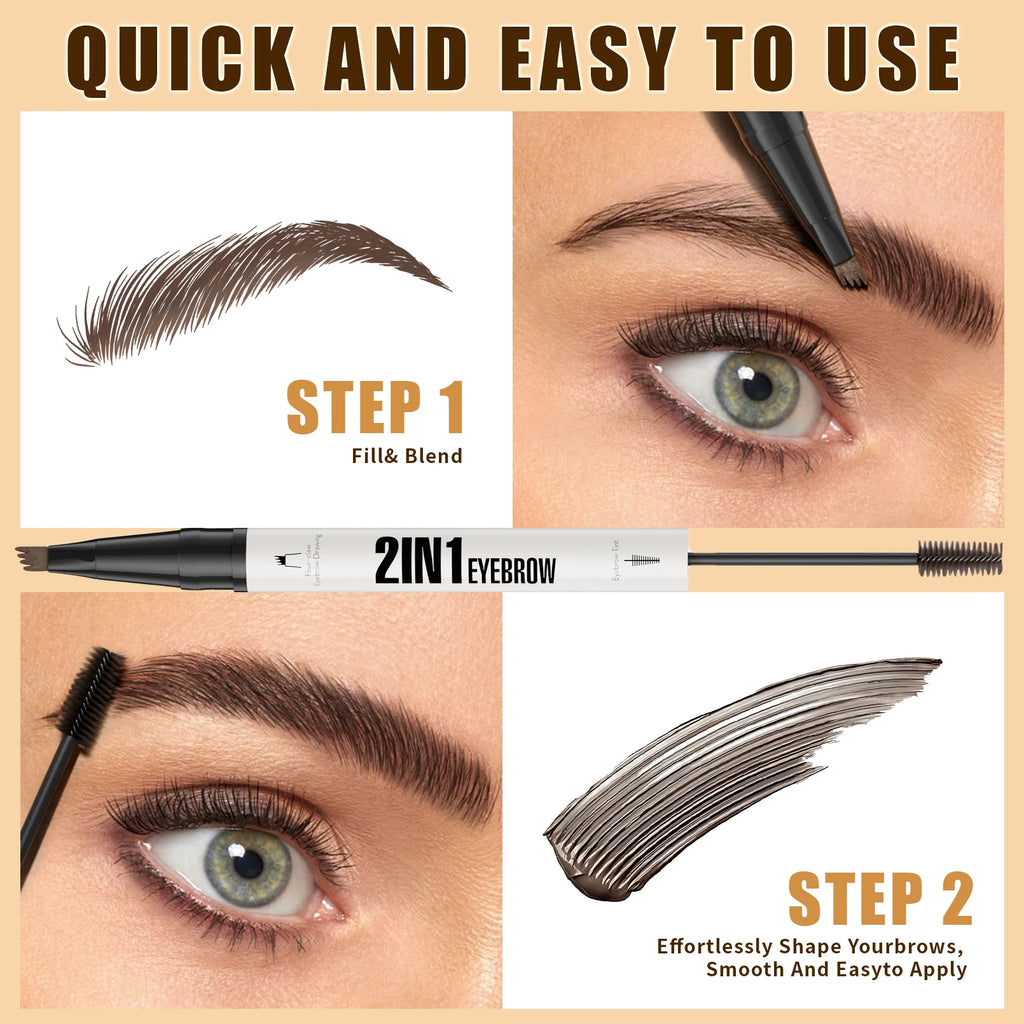 Waterproof Eyebrow Pen 2-in-1 Eyebrow Pencil And Tint Microblading Eyebrow Pencil with 4 Split Head for Perfect Brows Qme
