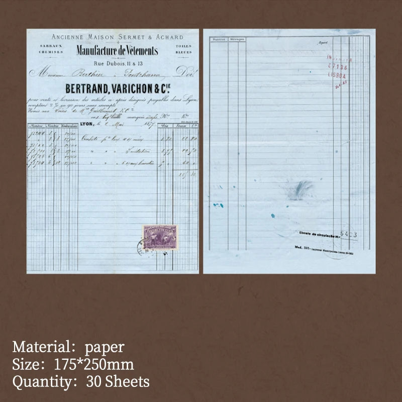 30 Sheets Vintage bill style Large size Material paper Planner Decorative Diy Scrapbooking junk journal Background paper Qme G