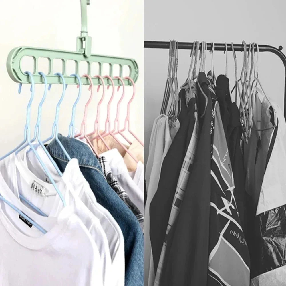 5Pcs 9-hole Wardrobe Storage Rack Multifunctional Foldable Clothes Drying Rack Storage Clothes Rack Space-saving Clothes Hanger Qme