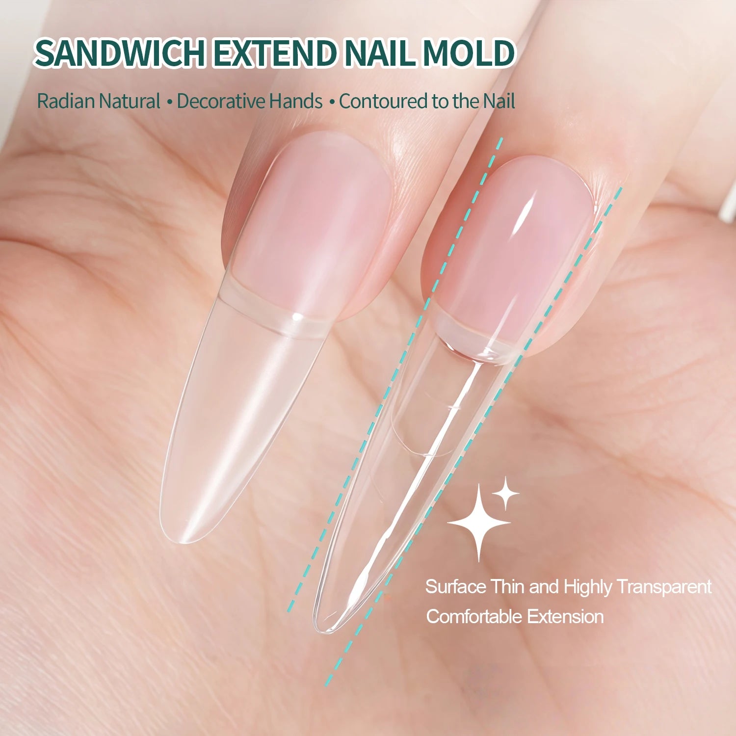 Nailpop Clear Square Sandwich Nail Dual Forms 15 French Extension Gel Qme