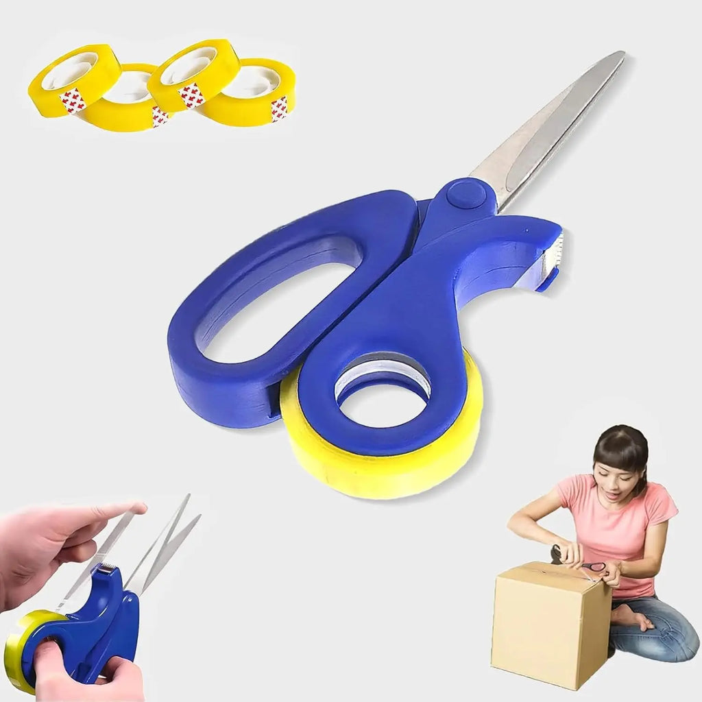 2-in-1 Scissors Adhesive Tape Dispenser Cutter - Desktop Tape Dispenser for Gift Packaging, Multi Functional Scissors with Tape Qme