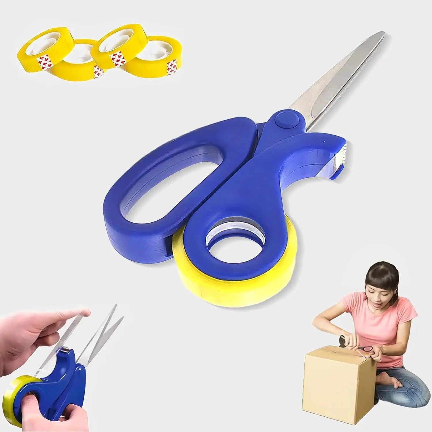 2-in-1 Scissors Adhesive Tape Dispenser Cutter - Desktop Tape Dispenser for Gift Packaging, Multi Functional Scissors with Tape Qme