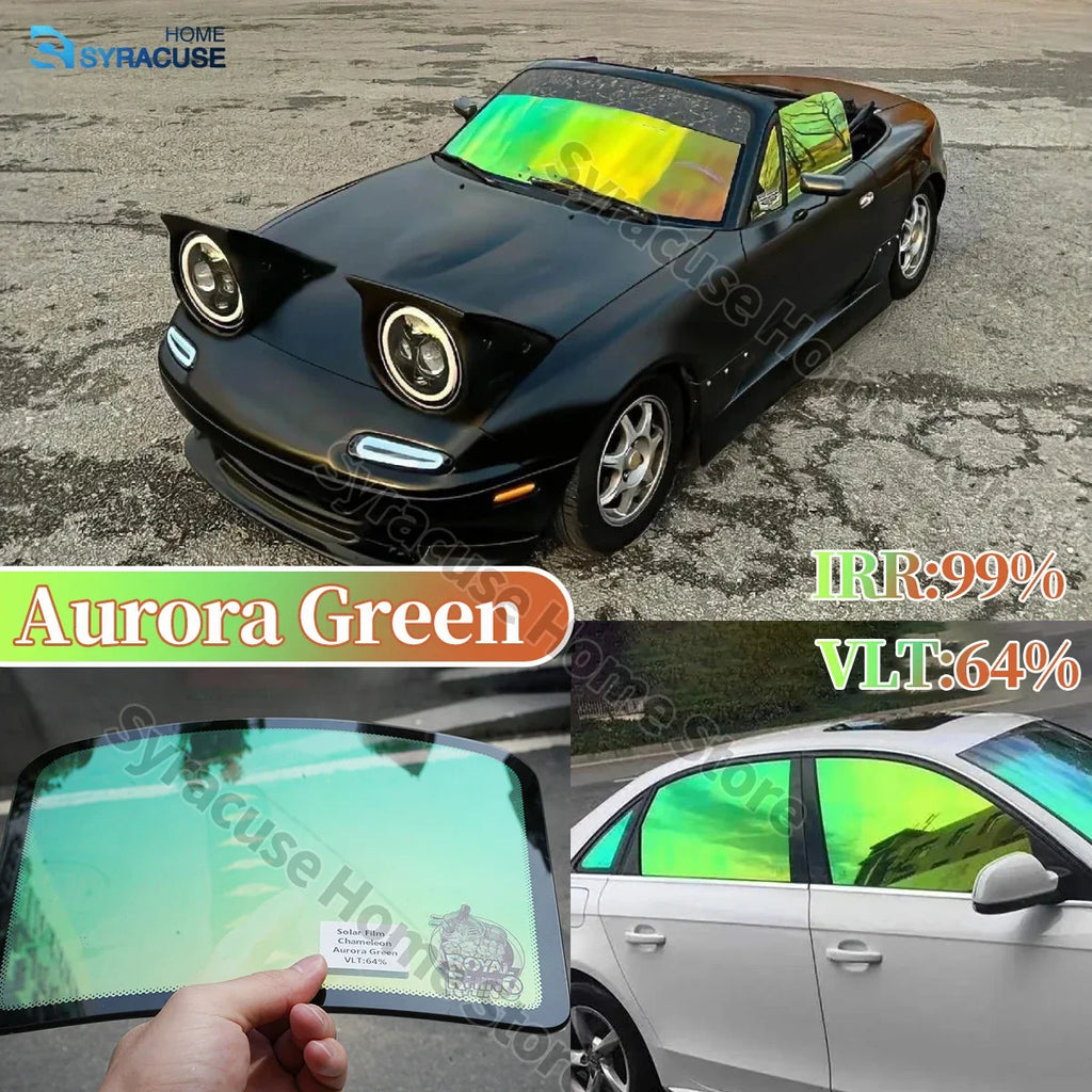 64% Chameleon Film Aurora Green Car Window Color Chanage Tint Glass Sticker Solar Decorative Protective Foils Qme 50cmX300CM
