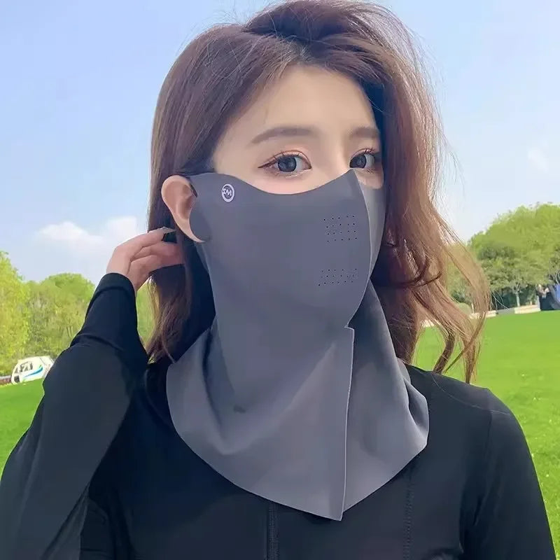 Women Summer UV Protection Neck Scarf Ice Silk Face Mask Cover Outdoor Wrap Cover Sports Cycling Sun Proof Sunscreen Dustproof Qme Dark Grey