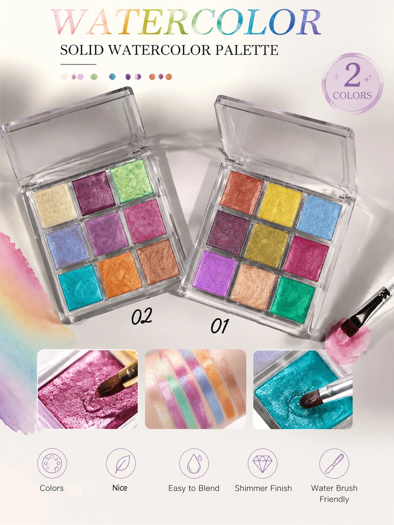 9-color Watercolor Palette Solid Pearlescent Nail Art Perfect DIY Qme