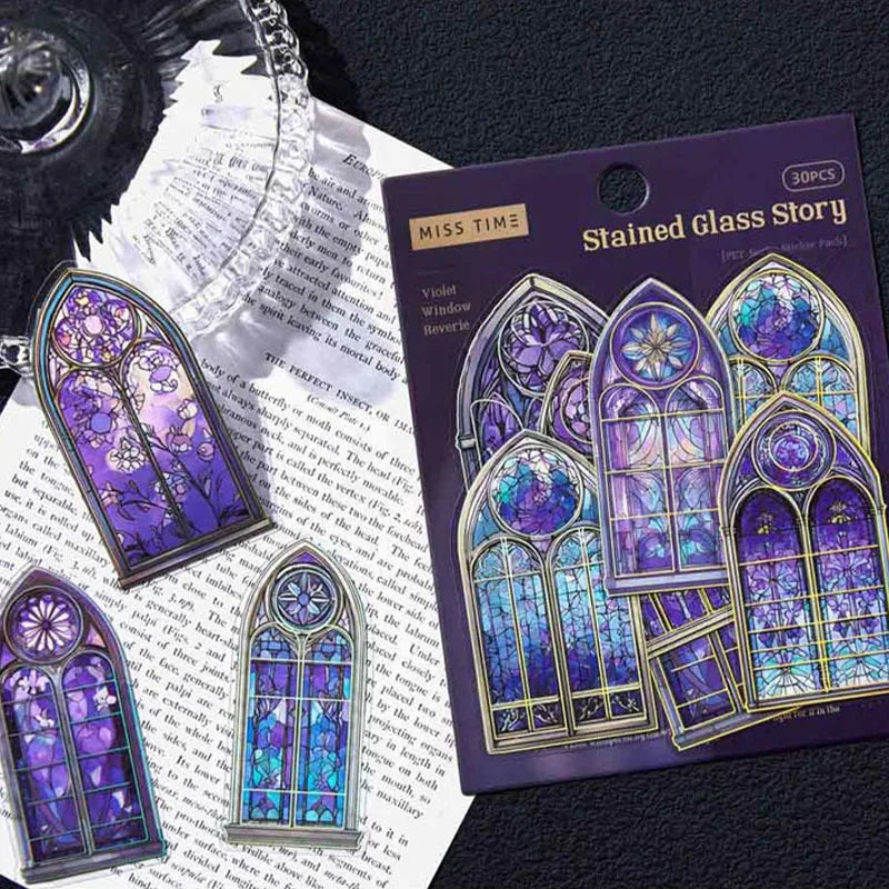 Vintage Gothic Church Stained Glass Window Stickers, Retro Collage Decorative Supplies, Ideal Holiday & Birthday Gifts Qme