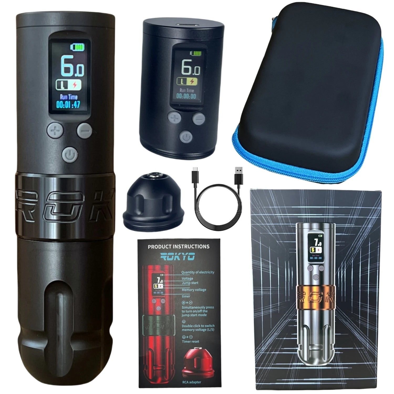 ROKYO Direct Drive Wireless Tattoo Pen Machine 4.0mm Stroke 1600mAh Light Weight Brushless Motor Power For Liner Shading Tattoo Qme Black Dual Battery USB Type-C
