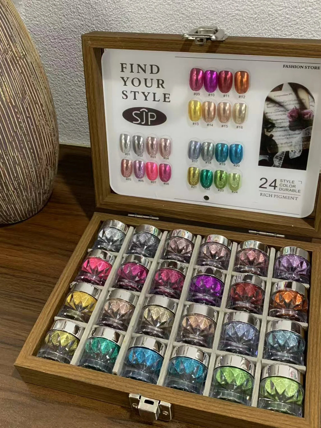 24-Color Dopamine Nail Art Mirror Powder Chart Storage Box DIY Charm Qme