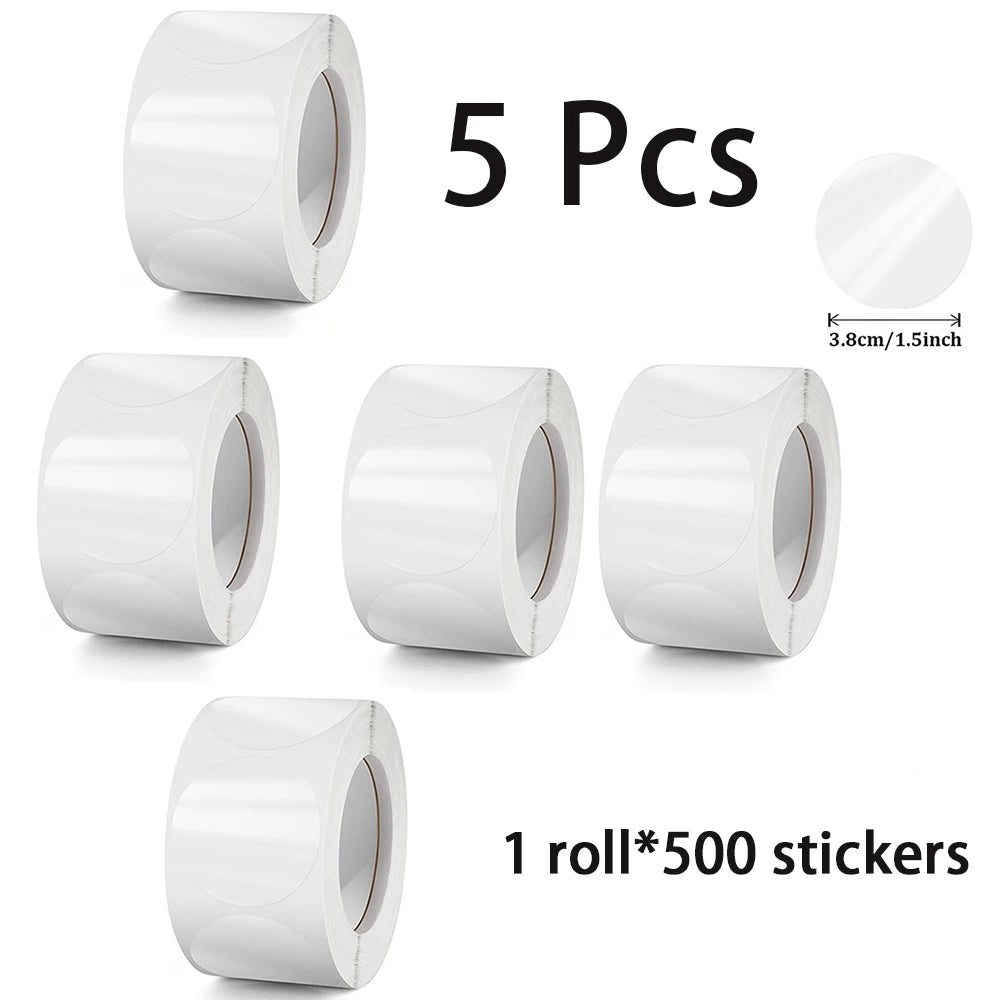 1"/1.5" Round Clear PVC Stickers Crystal Transparent Envelope Tab Sealer Retail Package Clear Seal Self Adhesive Label Sticker Qme 3.8cm - 5 roll B