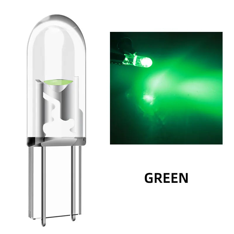 10/20/40pcs T5 Led W3W Car Interior Light Dashboard Warming Indicator COB Chip Canbus Auto Instrument Light Wedge Gauge Bulb 12V Qme green 10Pcs