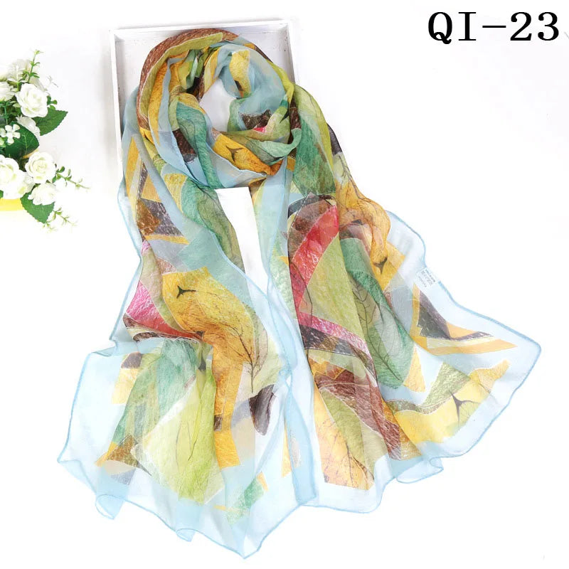 Painting Lotus Beach Sun Protection Chiffon Georgette Scarf Women