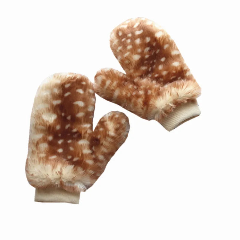 Full Finger Winter Warm Cute Mori Deer Outdoor Plush Gloves Christmas Qme