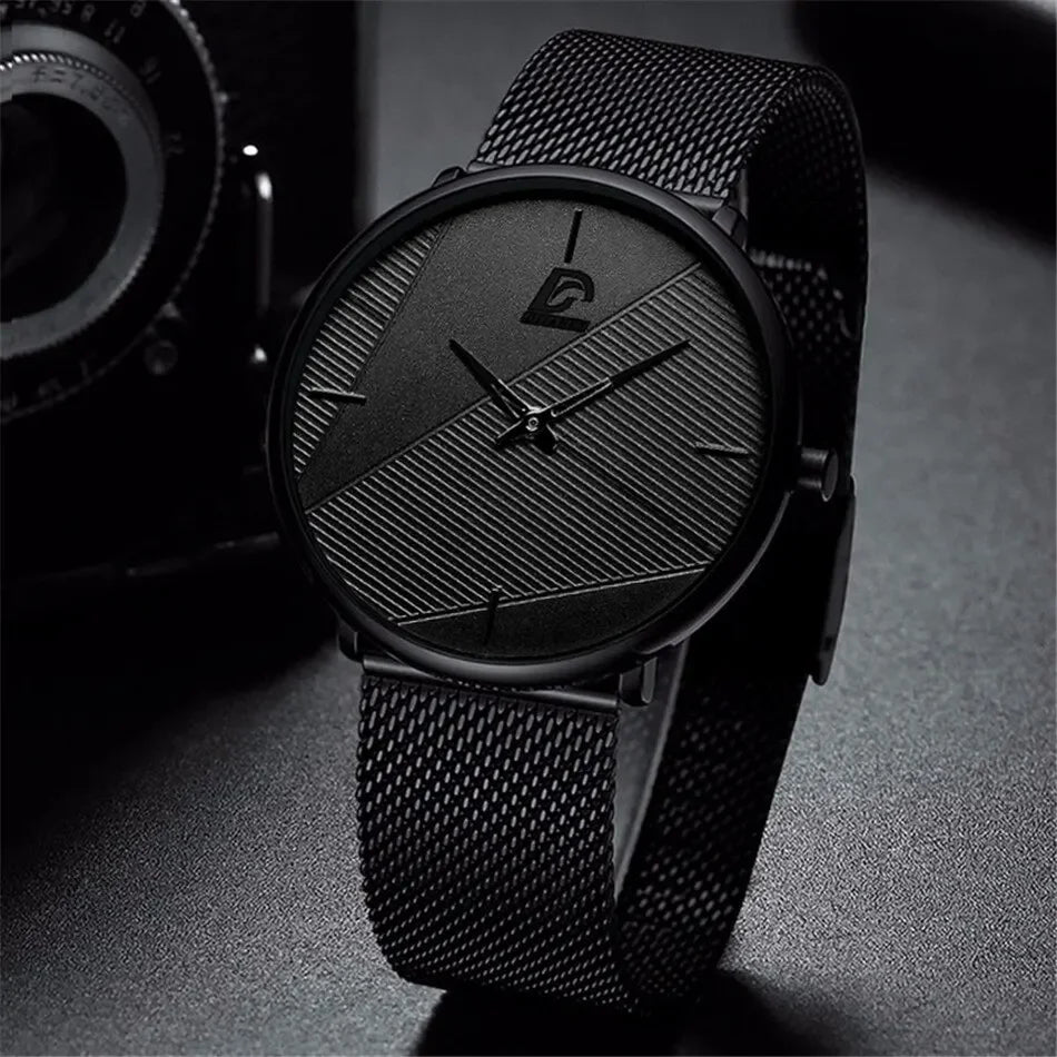Men's Minimalist Quartz Watch Set, Simple, Business Mesh Belt,Men's Necklace, Bracelet, Bracelet Watch, Fashion, 3 Pieces Qme