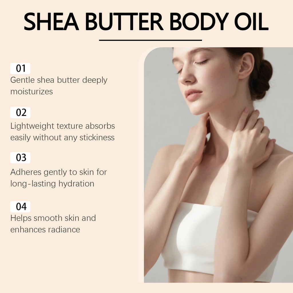 Shea Butter Body Oil Lightweight Fast Absorbing for Dry Rough Skin Soft Improve Dry Skin Body Massage Moisturizing Essential Oil Qme