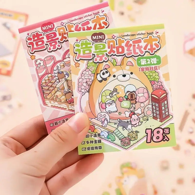 Mini Scenery Sticker Book DIY Handbook Material Miniature Scene Qme