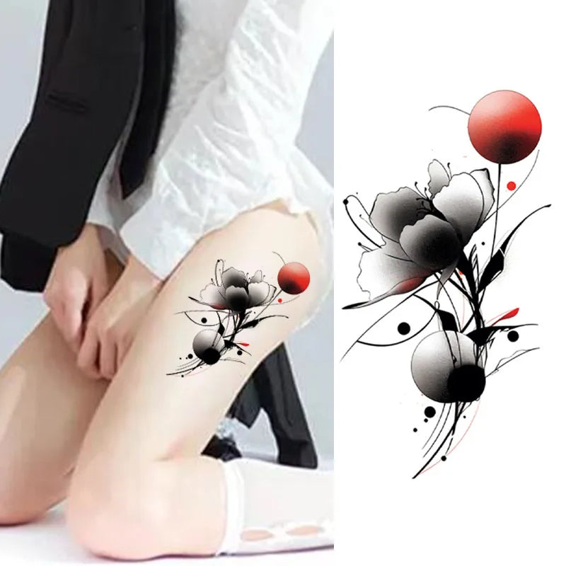 Realistic Lotus and Sunflower Tattoo for Hips and Legs, Sexy Collarbone, Waterproof and Sweatproof Temporary Tattoo Sticker Qme