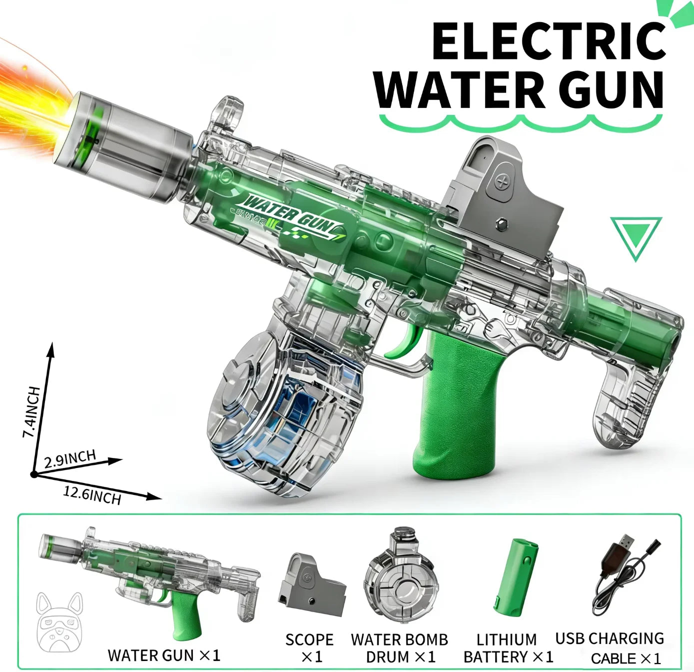 Simulated Firing and Recoil Electric Water Gun Toys Children Automatic Sensor Lights Water Pistol Summer Outdoor Beach Kids Toy Qme light green