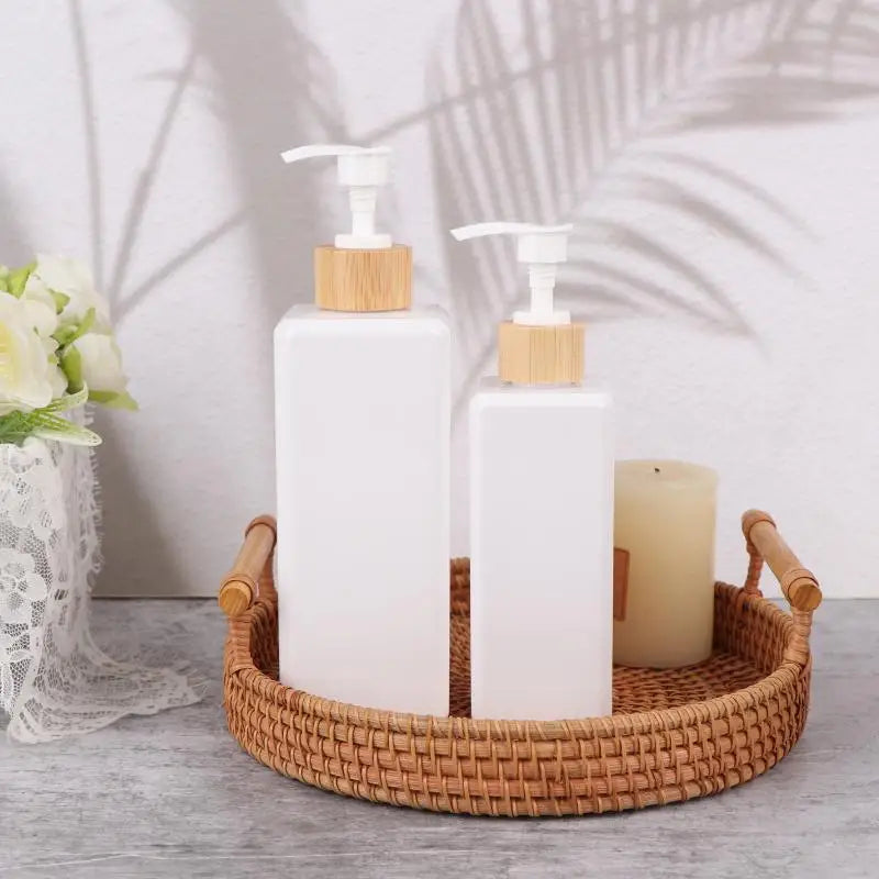 Bamboo Pump Bottles Lotion Containers Bathroom Dispensers Square Qme