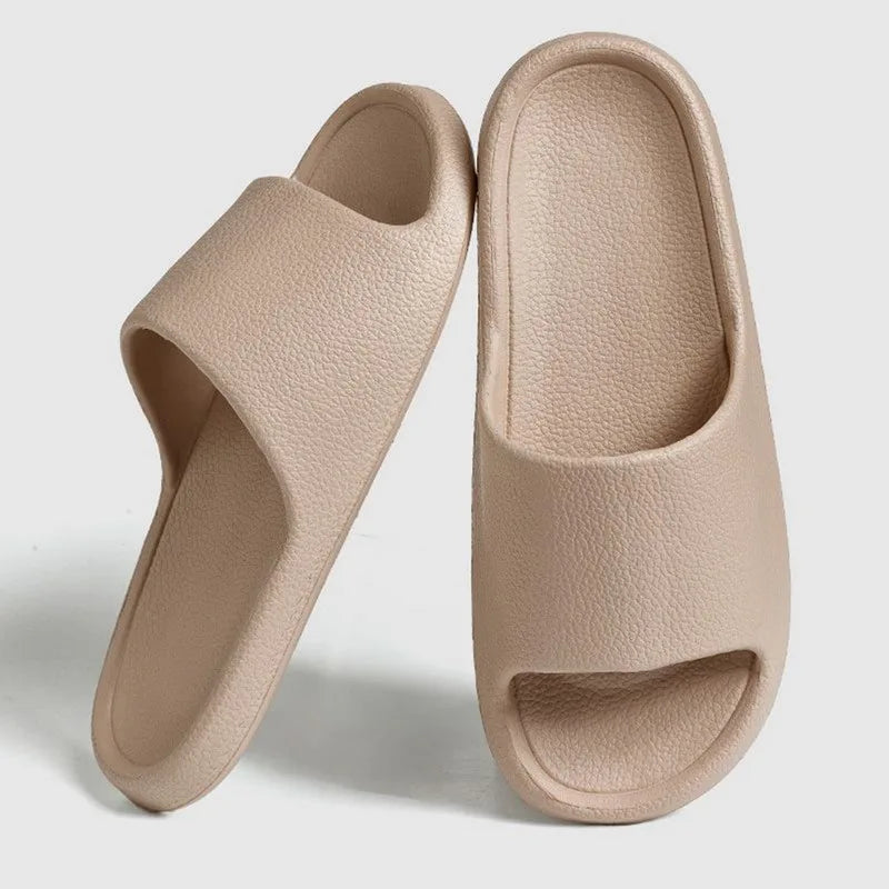 Summer Couple Shoes Women Bathroom Slippers Cloud Cushion Slides Flat Sandals Thick Platform Shoes Man Indoor Non-Slip Flip Flop Qme B-Khaki 36-37 (fit 35-36)