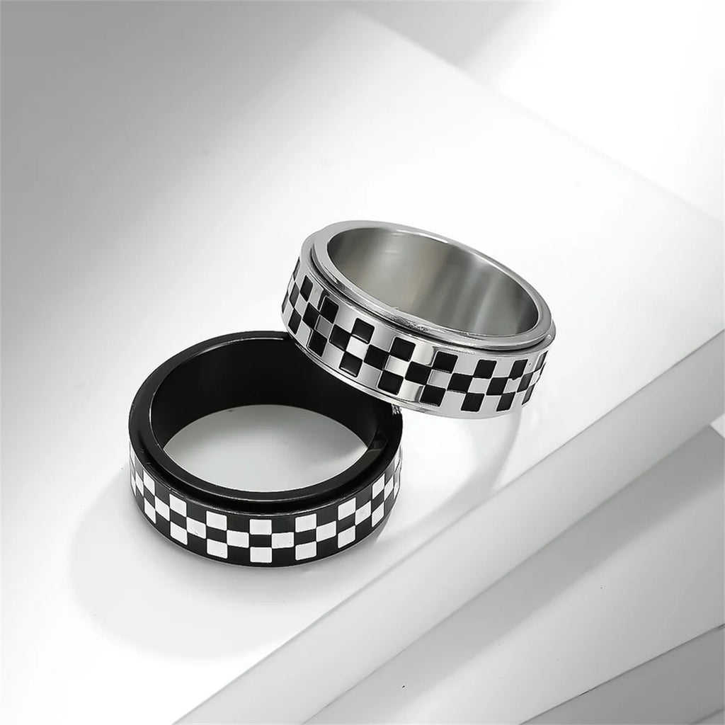 Cross-Border E-Commerce New Product Racing Racing Flag Go Chess Board Black and White Grids Stainless Steel Rotating Ring Qme