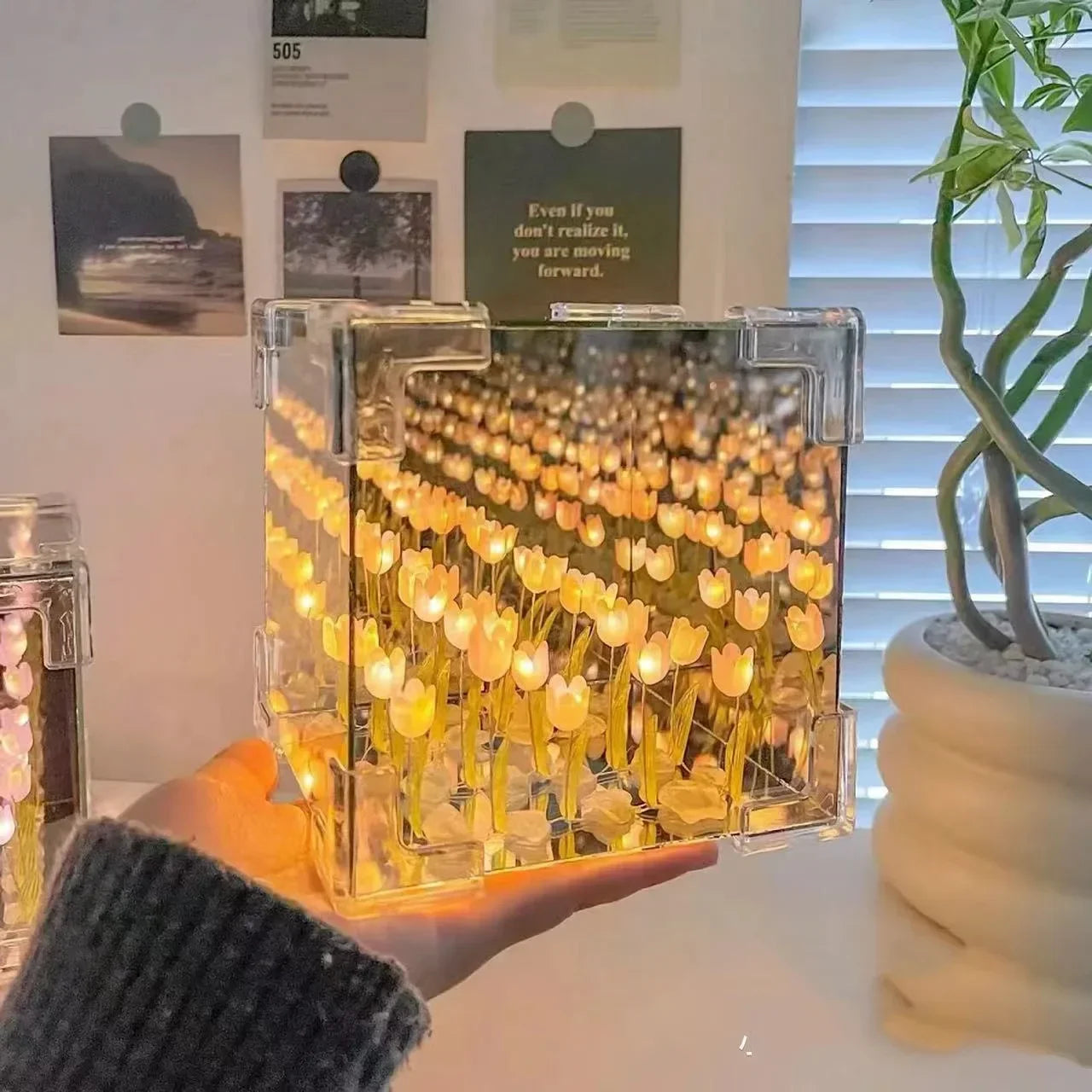 Creative Diy Tulip Flower Sea Cube Three-dimensional Small Night Lamp Qme YELLOW