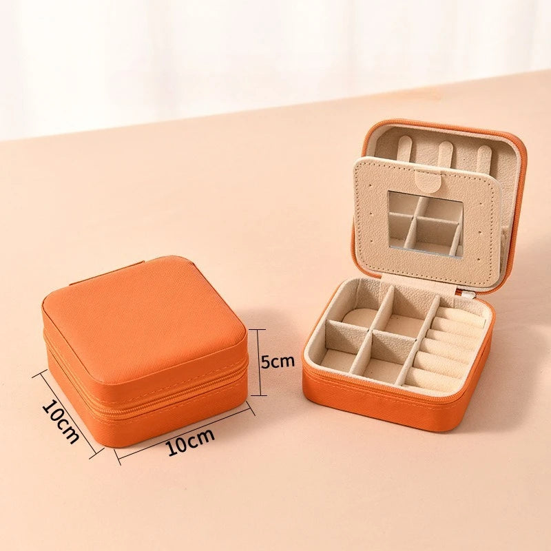 1pc Single Layer Square Storage Box Ladies Travel Leather Jewelry Box Classic Various Colors Storage Box with Mirror Qme
