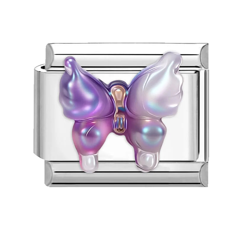 Fashion Colorful Y2K Heart Blue Purple Butterfly Italian Link Fit 9mm Stainless Steel Jewelry Making Charms Bracelets DIY Gifts Qme Style 22