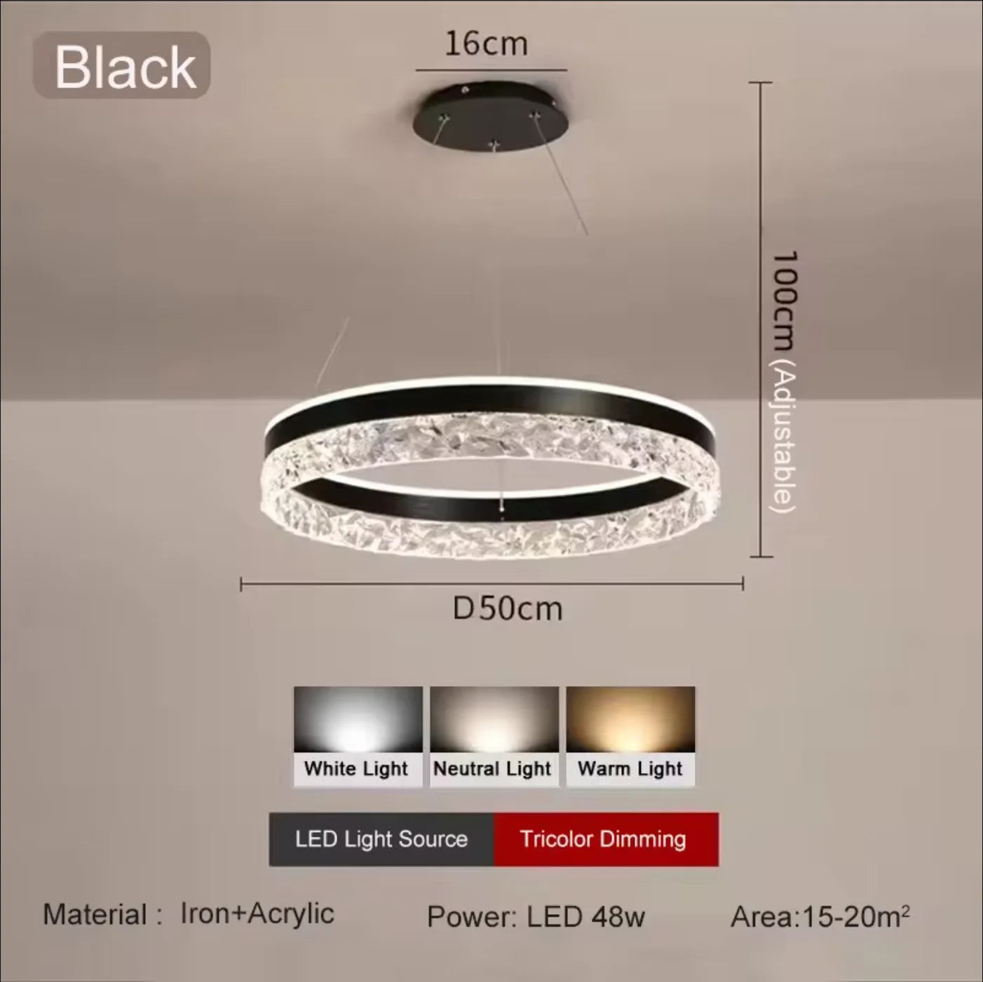 Simple Modern Ceiling Chandelier Adjustable Indoor Lighting High LED 3 Color for Living Room Dining Room Bedroom Decor Ornament Qme black 220V