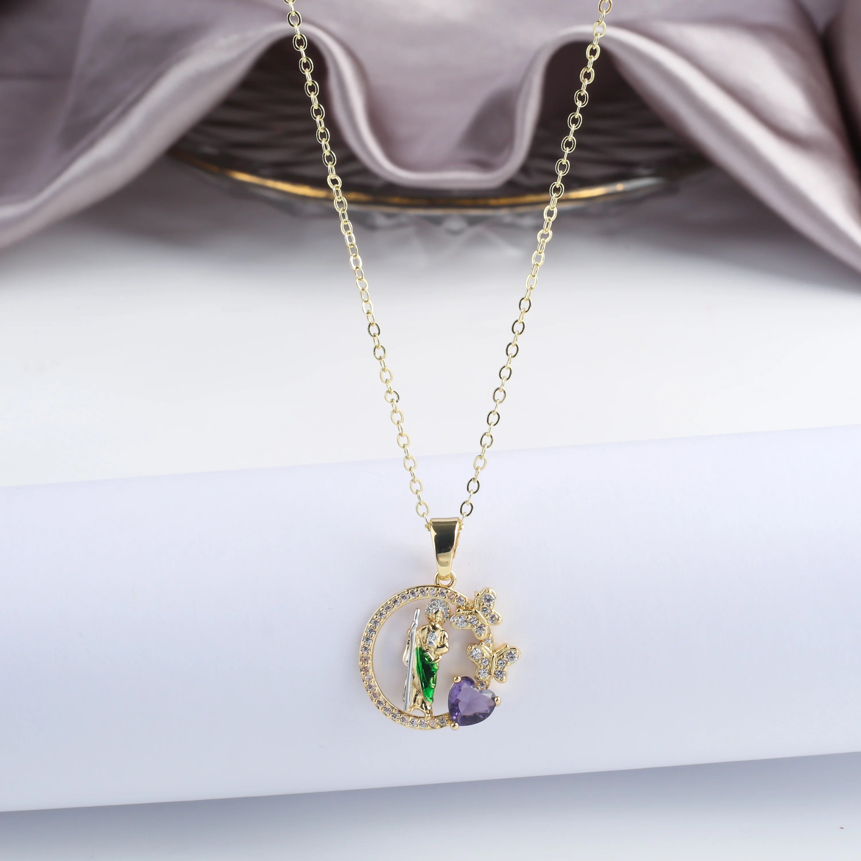 INS Shiny Zirconia St Jude Pendant Necklace Fashion Woman Religious