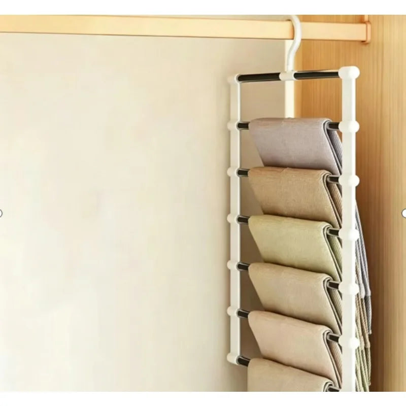 Foldable Pants Hanger Multi Layer Non Slip Clips Space Saving Closet Organizer for Trousers Storage Collapsible Hanging System Qme