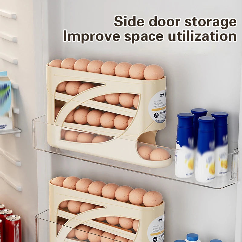 Automatic Rolling Egg Holder Rack Fridge Storage Box Container Qme