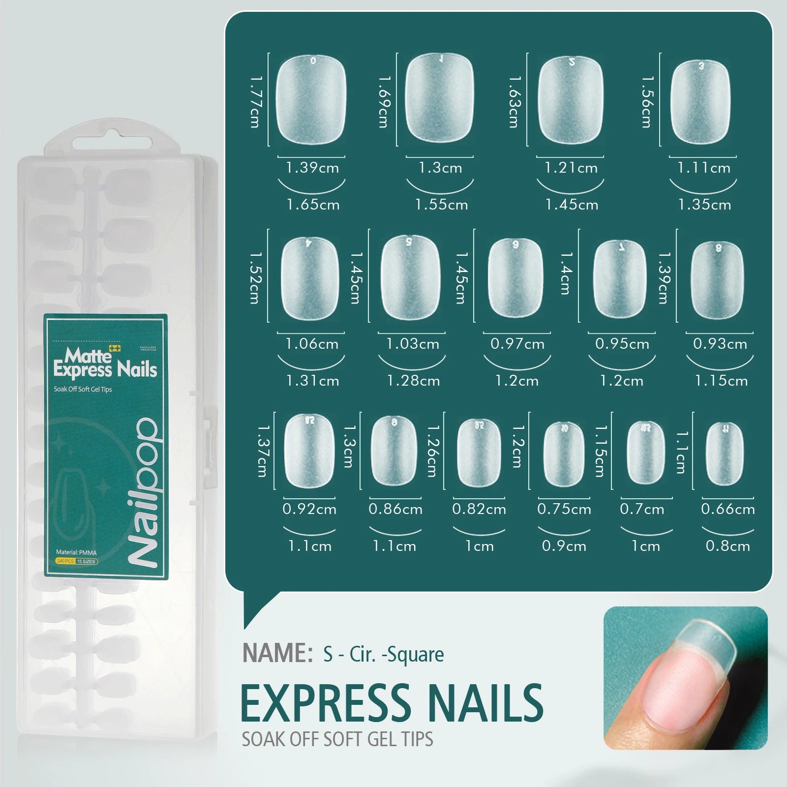 Nailpop Soft Matte False Nail Tips No File Required Durable Premium Qme S-Square-Cir.