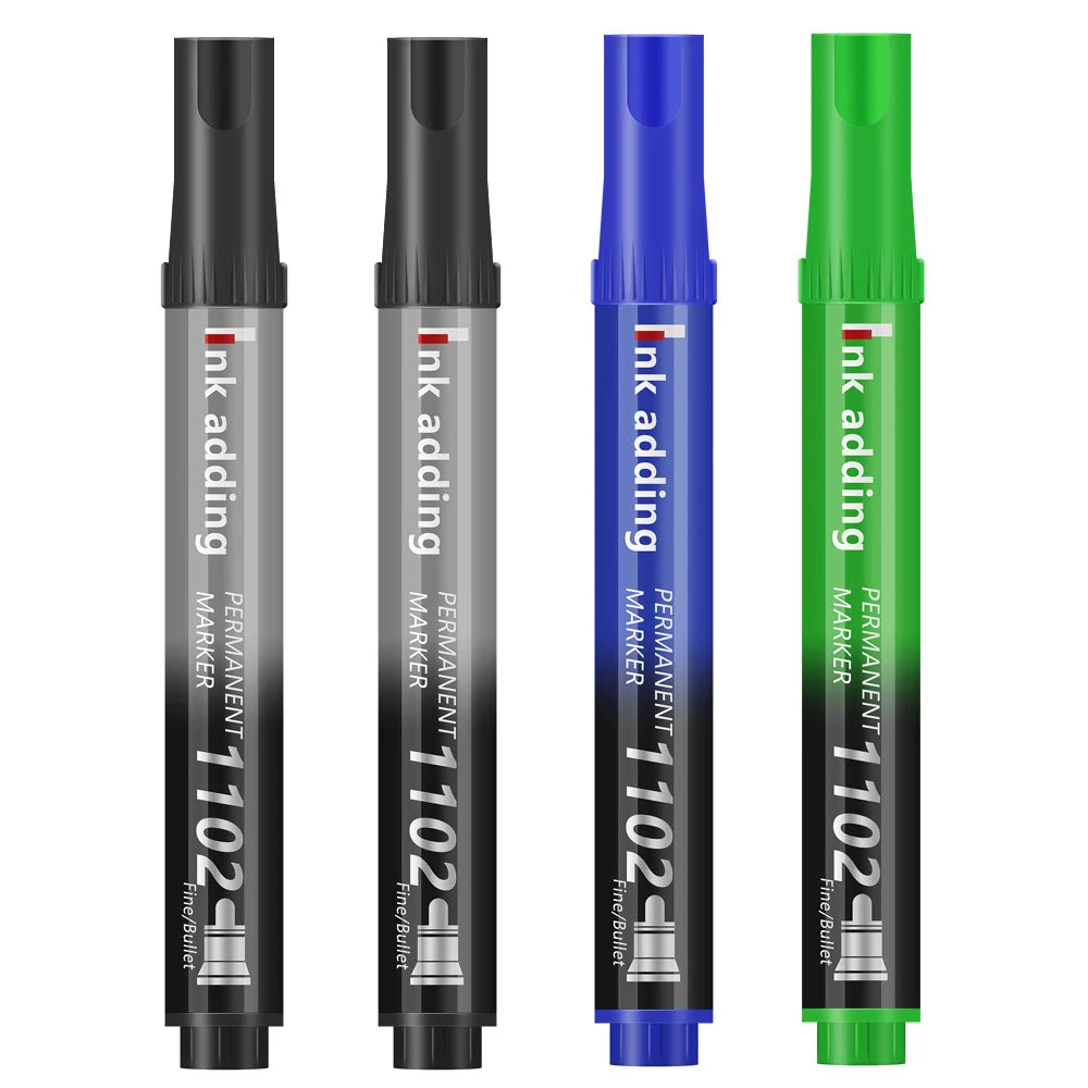 4Pcs/Set Permanent oily Marker Pen Waterproof Markers Crude Nib Black Blue Red Green Ink 2-3mm Color Marker Pens Qme 2black 1blue 1green