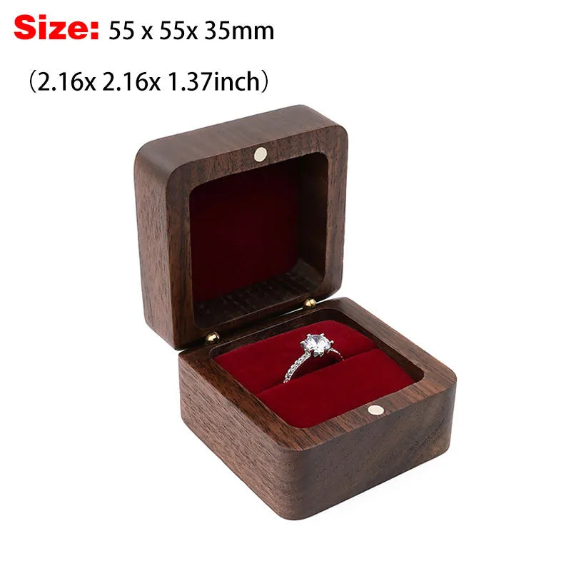Premium Solid Wood Jewelry Organizer (Black Walnut) - Jewelry Display for Earrings & Couples Rings Jewelry Case Valentine Gift Qme Square Red Single