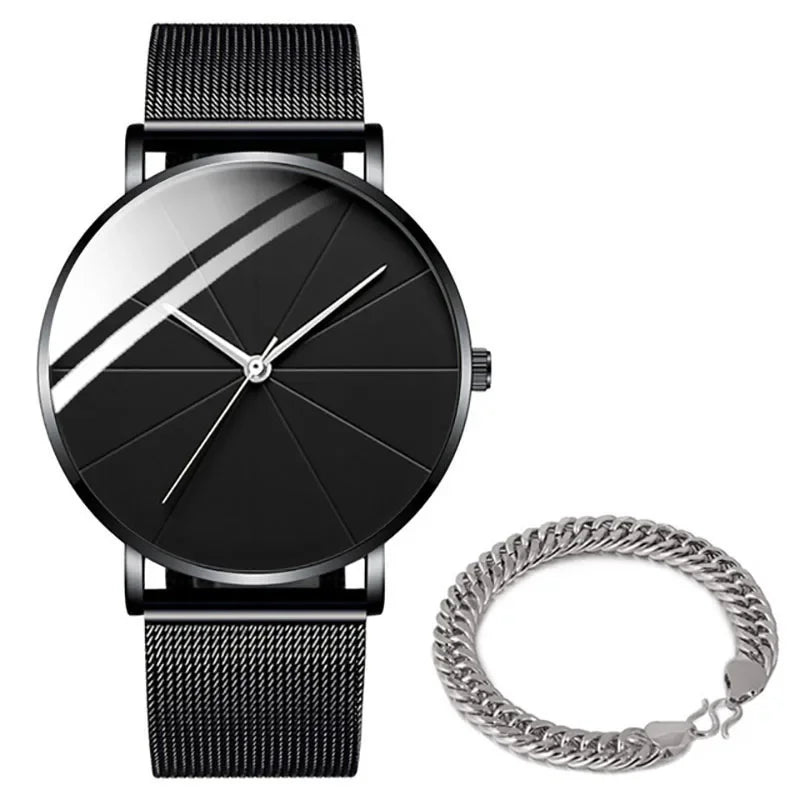 Minimalist Men's Fashion Watches Simple Men Business Ultra Thin Stainless Steel Mesh Belt Quartz Watch relogio masculino Qme 6