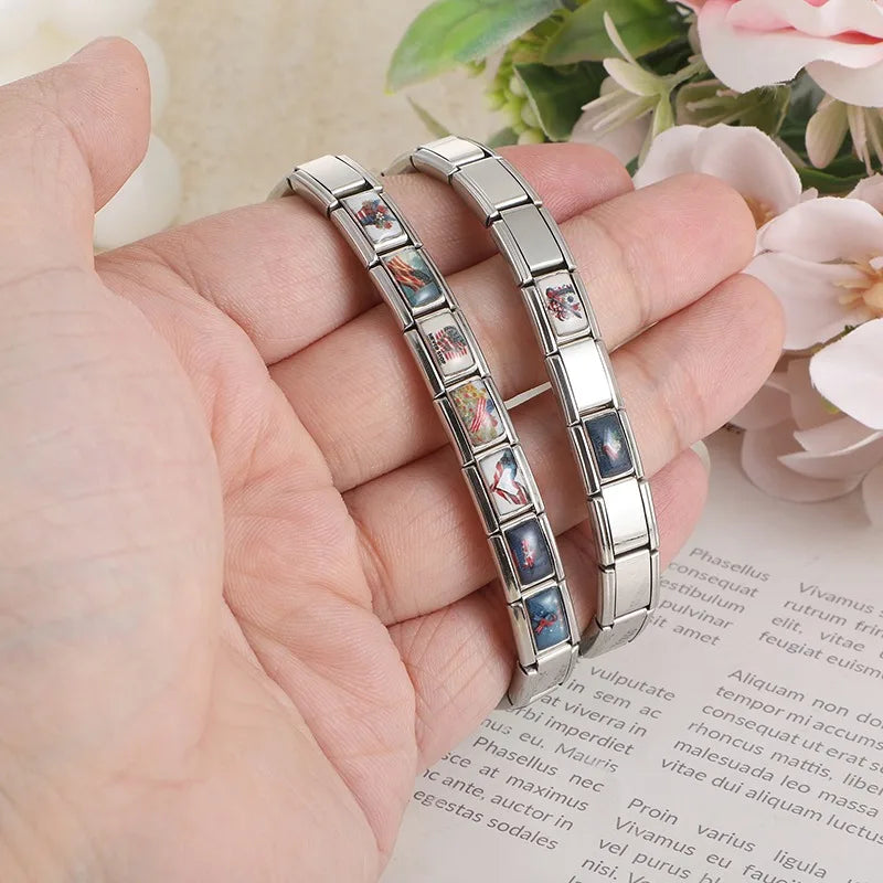 Original Design American Memorial Day Series Fresh Flower Italian Charm Links Fit 9MM Stainless Steel Bracelets DIY Making Gifts Qme