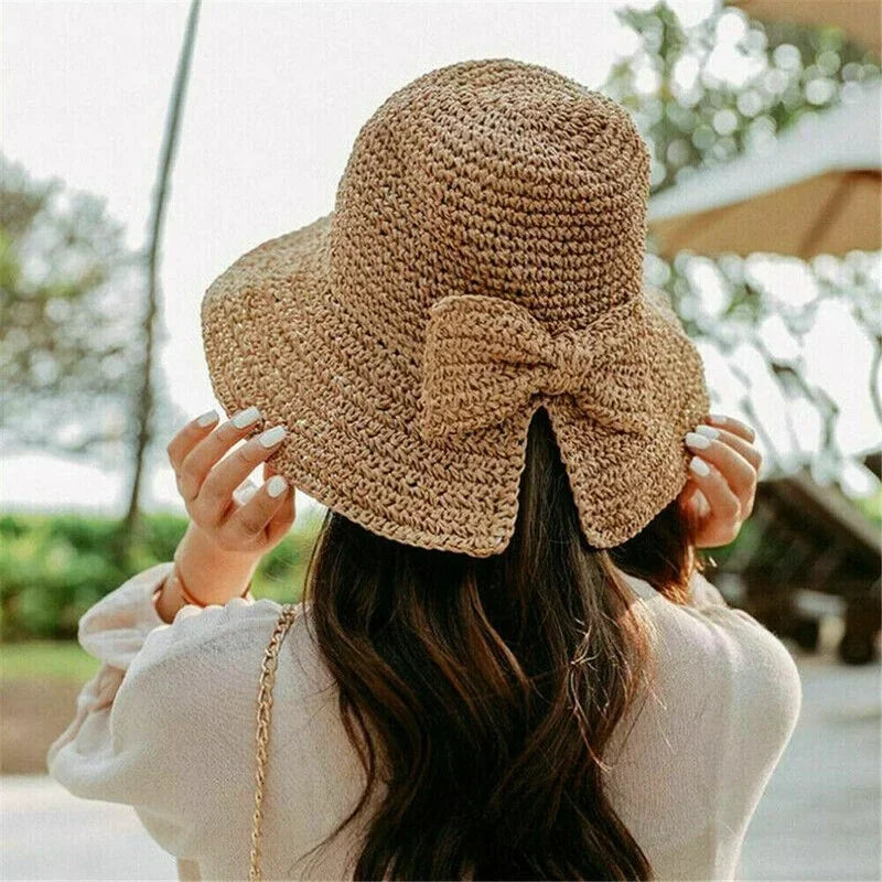 Summer Wide Brim Straw Hat Foldable Fisherman Sun Protection Girls Qme