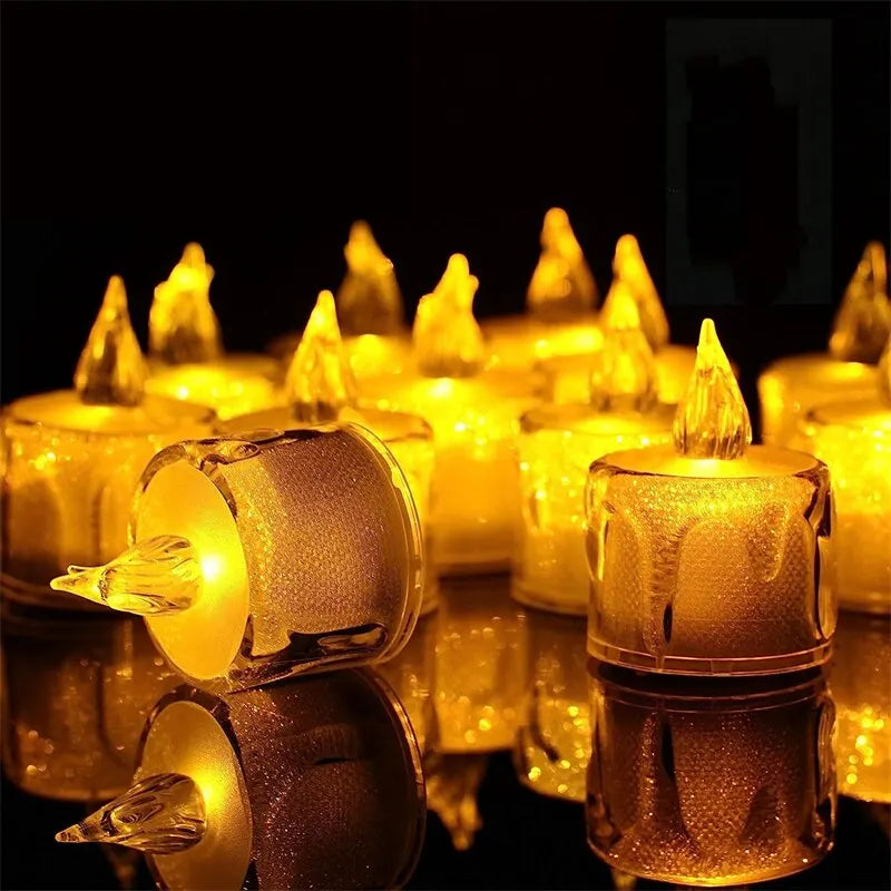 24Pcs Flameless LED Light Candle Crystal Candle Light Transparent Shell Electronic Night Lamp Dating Party Holiday Home Decor Qme